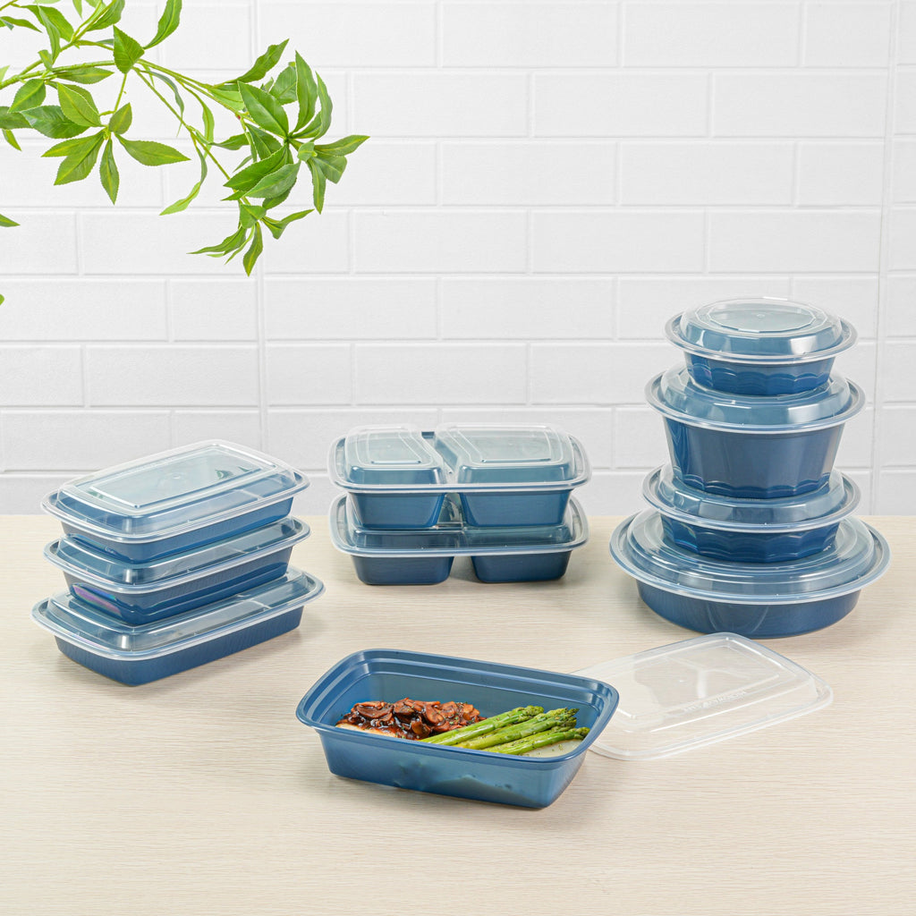Asporto 38 oz Rectangle Midnight Blue Plastic To Go Box - with Clear Lid, Microwavable - 8 3/4" x 6" x 2" - 100 count box
