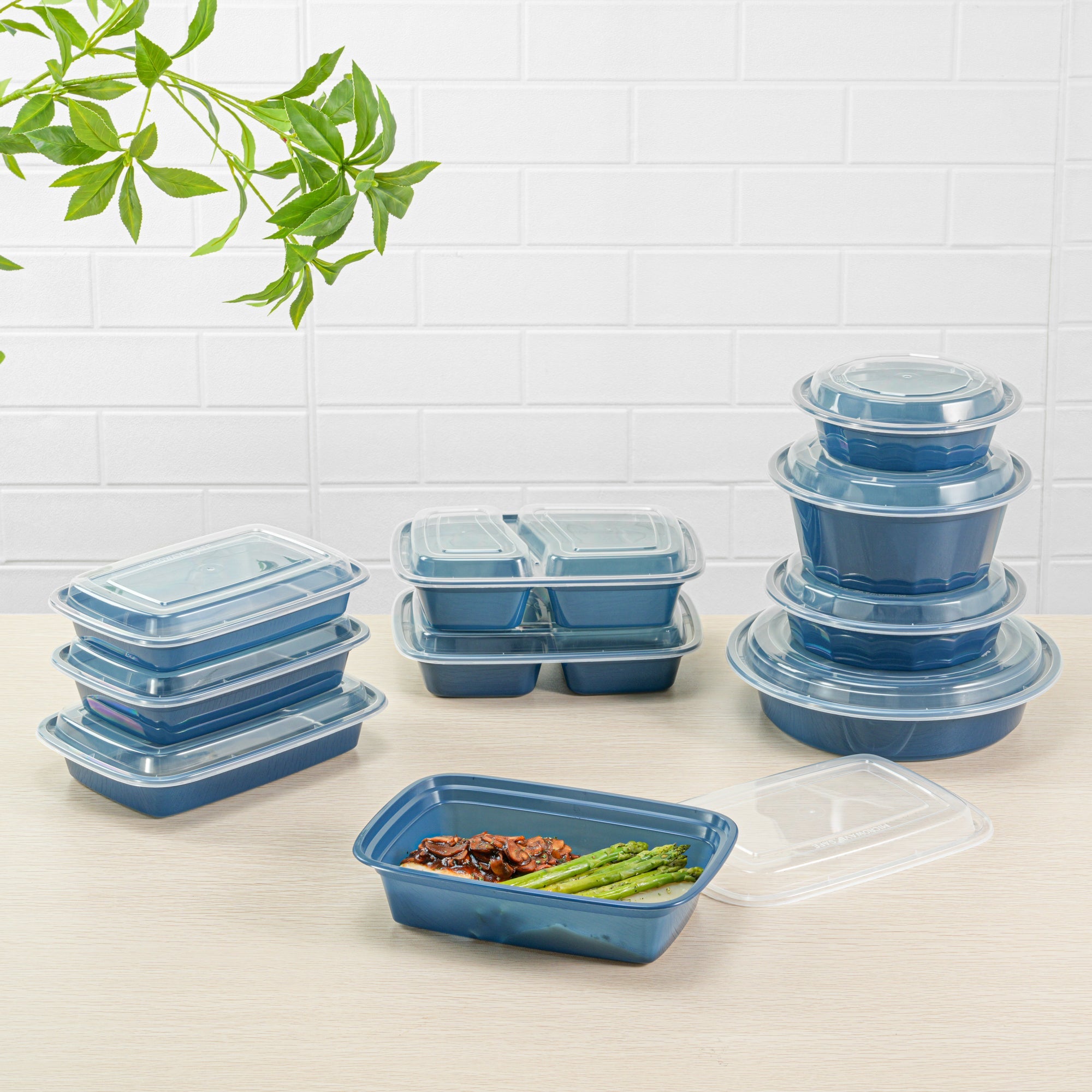 Asporto 38 oz Rectangle Midnight Blue Plastic To Go Box - with Clear Lid, Microwavable - 8 3/4" x 6" x 2" - 100 count box