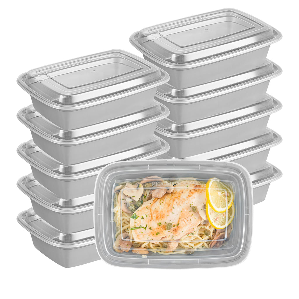 Asporto 38 oz Rectangle Silver Plastic To Go Box - with Clear Lid, Microwavable - 8 3/4" x 6" x 2" - 100 count box