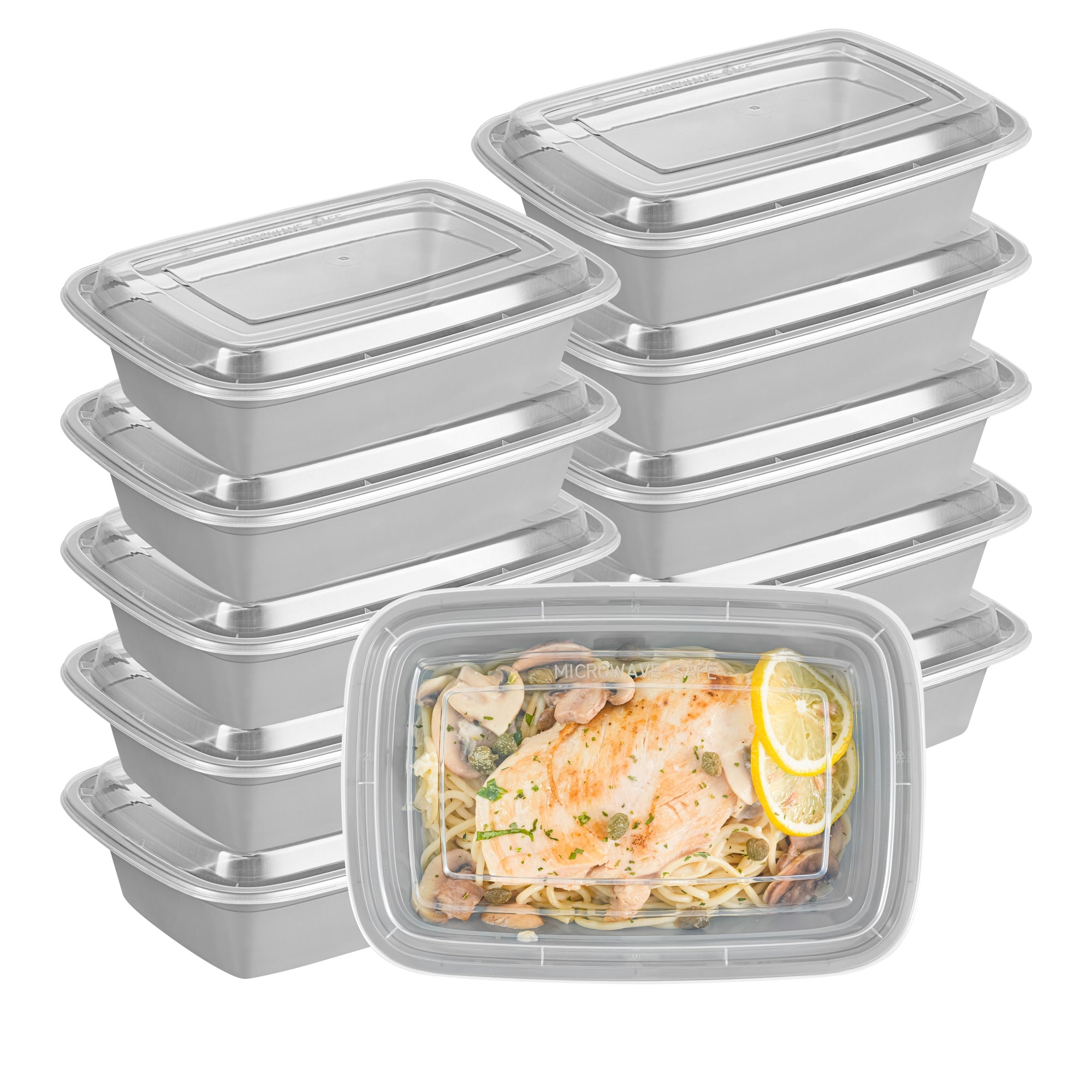 Asporto 38 oz Rectangle Silver Plastic To Go Box - with Clear Lid, Microwavable - 8 3/4" x 6" x 2" - 100 count box