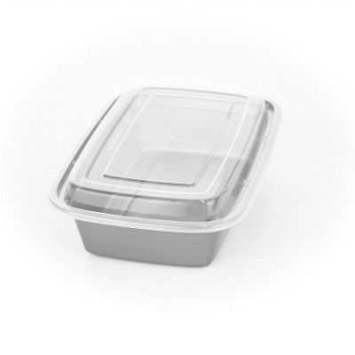 Asporto 38 oz Rectangle Silver Plastic To Go Box - with Clear Lid, Microwavable - 8 3/4" x 6" x 2" - 100 count box