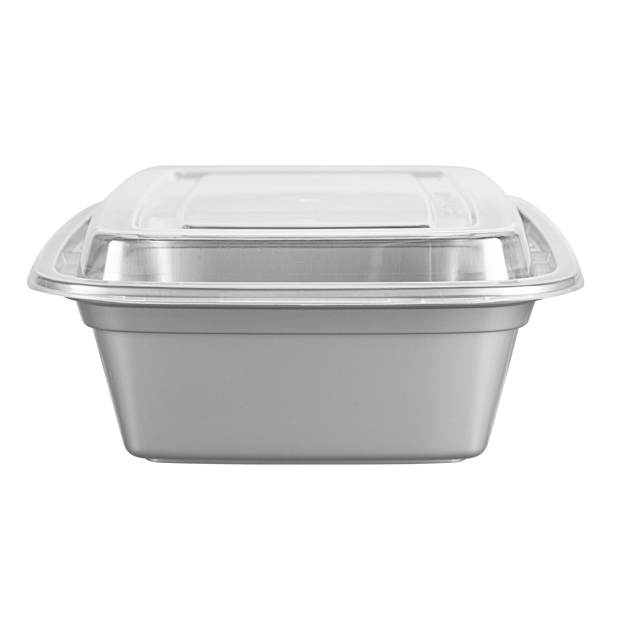 Asporto 38 oz Rectangle Silver Plastic To Go Box - with Clear Lid, Microwavable - 8 3/4" x 6" x 2" - 100 count box