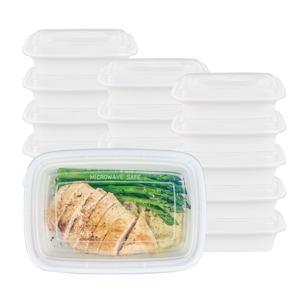 Asporto 38 oz Rectangle White Plastic To Go Box - with Clear Lid, Microwavable - 8 3/4" x 6" x 2" - 100 count box