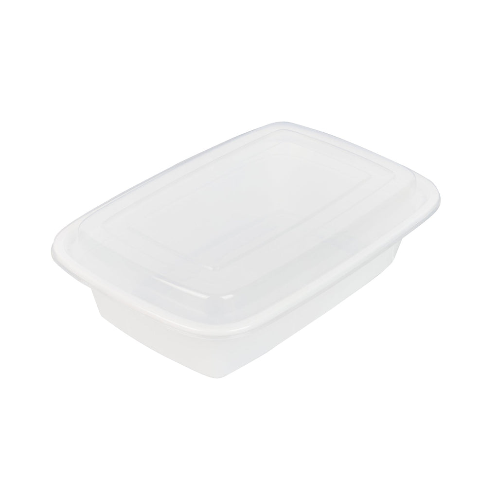 Asporto 38 oz Rectangle White Plastic To Go Box - with Clear Lid, Microwavable - 8 3/4" x 6" x 2" - 50 count box