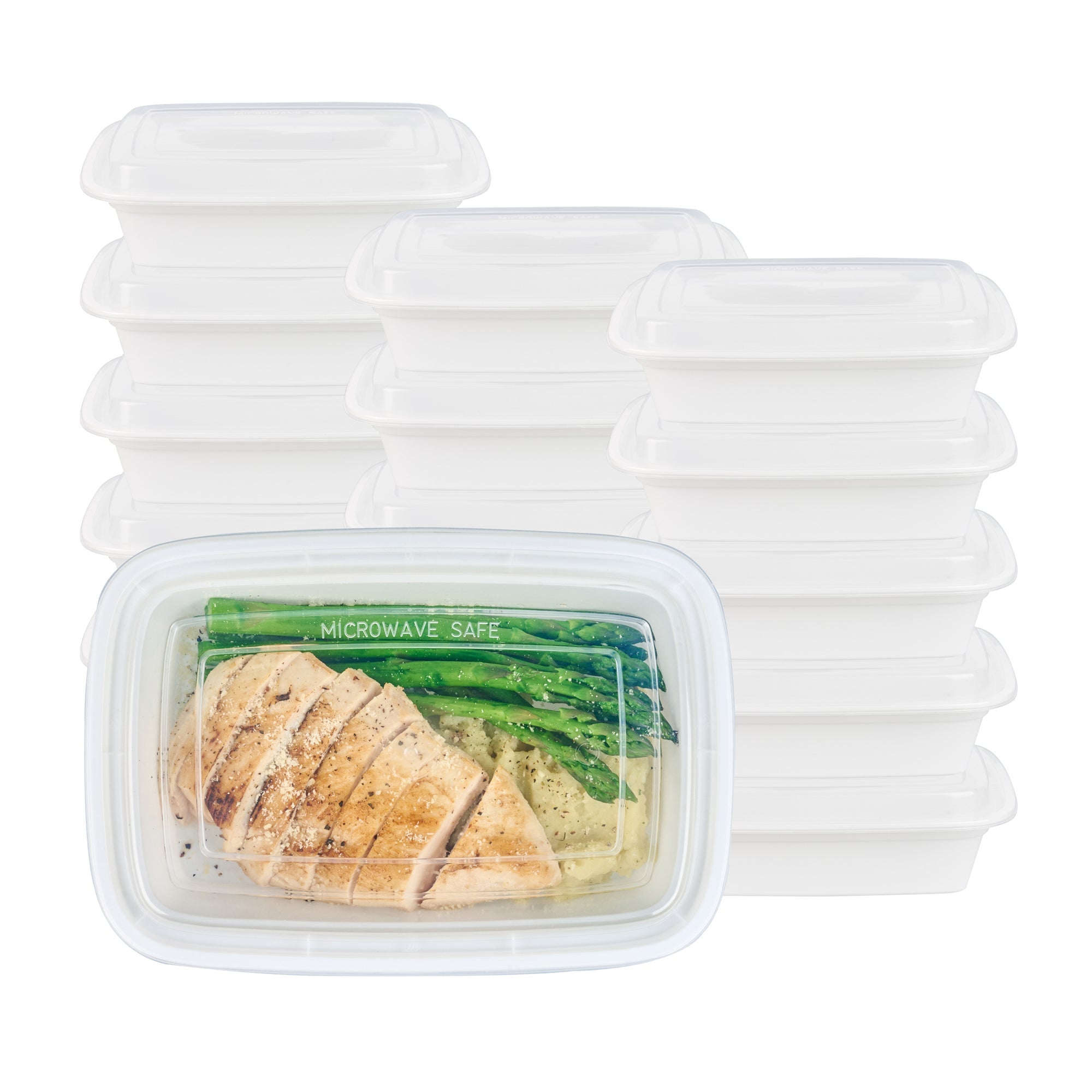 Asporto 38 oz Rectangle White Plastic To Go Box - with Clear Lid, Microwavable - 8 3/4" x 6" x 2" - 50 count box