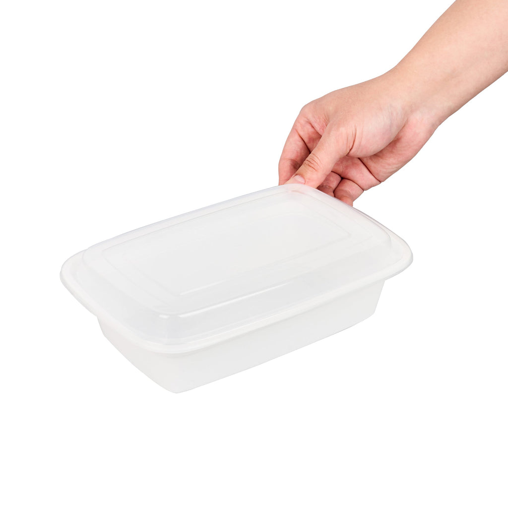 Asporto 38 oz Rectangle White Plastic To Go Box - with Clear Lid, Microwavable - 8 3/4" x 6" x 2" - 50 count box