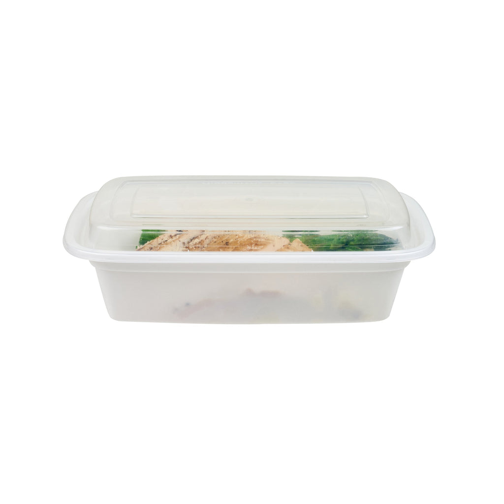 Asporto 38 oz Rectangle White Plastic To Go Box - with Clear Lid, Microwavable - 8 3/4" x 6" x 2" - 50 count box