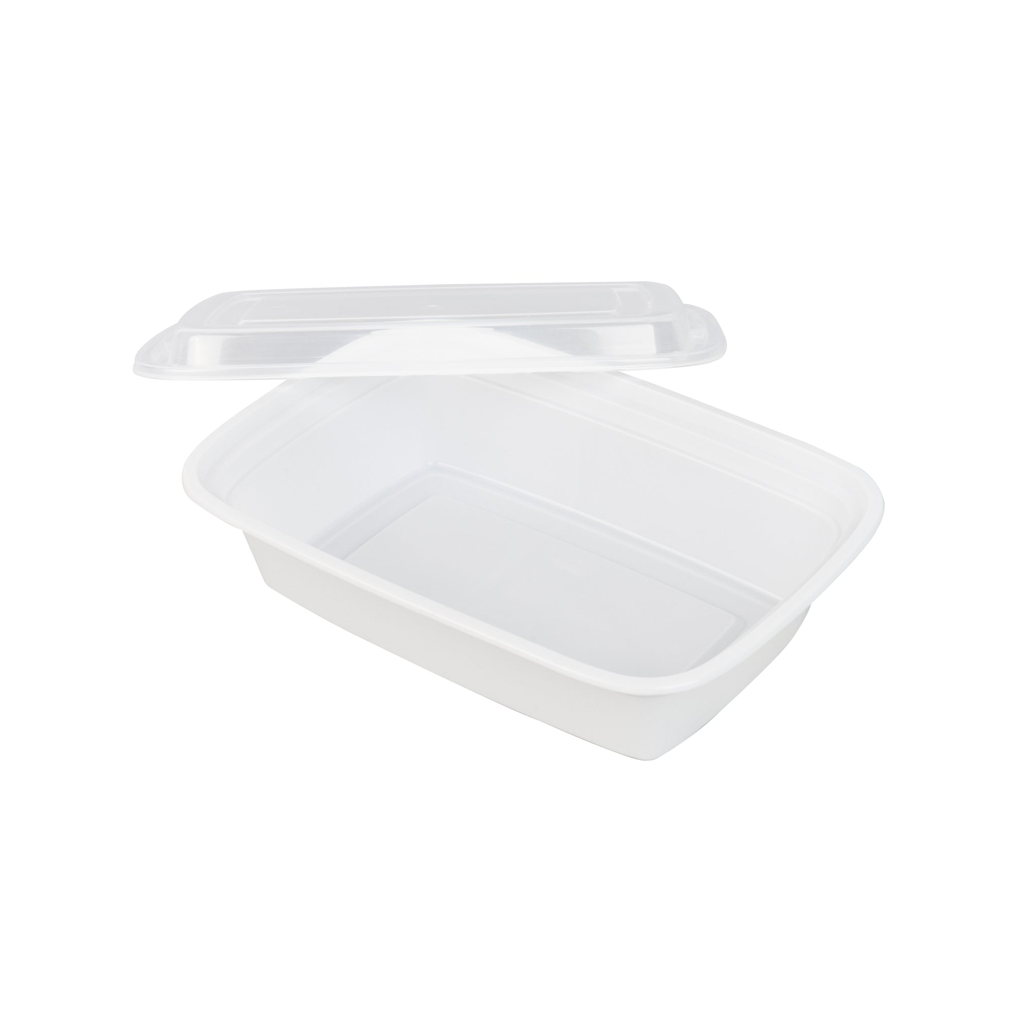 Asporto 38 oz Rectangle White Plastic To Go Box - with Clear Lid, Microwavable - 8 3/4" x 6" x 2" - 50 count box