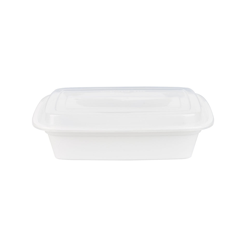 Asporto 38 oz Rectangle White Plastic To Go Box - with Clear Lid, Microwavable - 8 3/4" x 6" x 2" - 100 count box