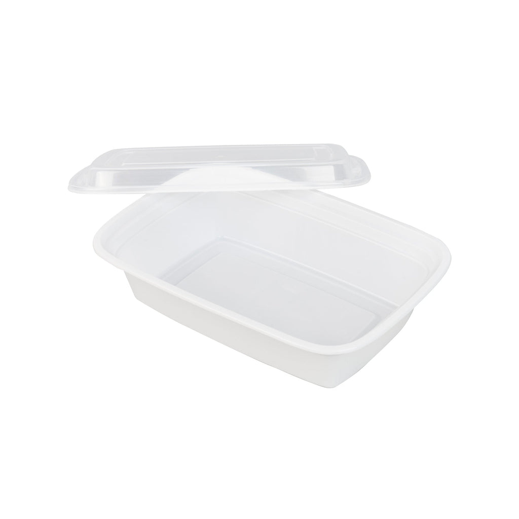 Asporto 38 oz Rectangle White Plastic To Go Box - with Clear Lid, Microwavable - 8 3/4" x 6" x 2" - 100 count box