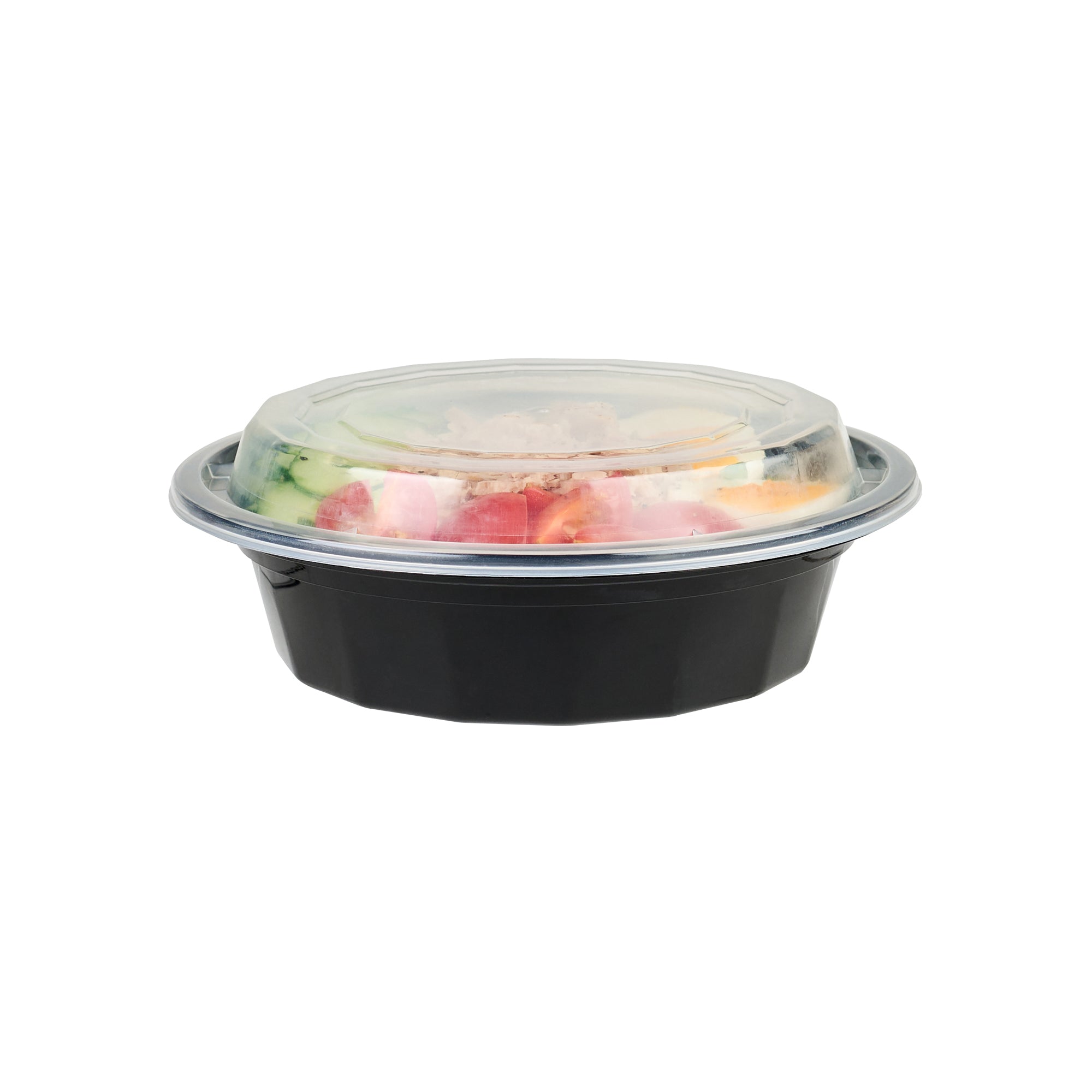 Asporto 16 oz Round Black Plastic To Go Box - with Clear Lid, Microwavable - 6 1/4" x 6 1/4" x 1 3/4" - 100 count box