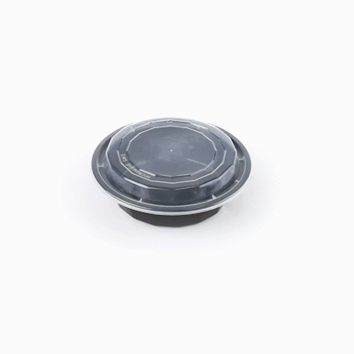 Asporto 16 oz Round Black Plastic To Go Box - with Clear Lid, Microwavable - 6 1/4" x 6 1/4" x 1 3/4" - 100 count box
