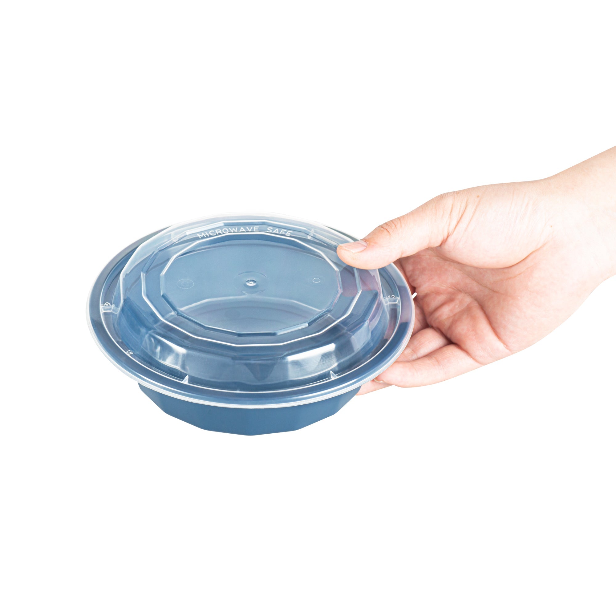 Asporto 16 oz Round Midnight Blue Plastic To Go Box - with Clear Lid, Microwavable - 6 1/4" x 6 1/4" x 1 3/4" - 100 count box