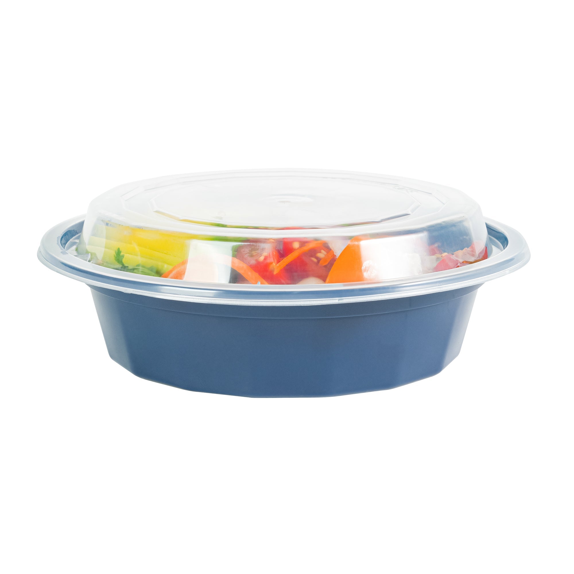 Asporto 16 oz Round Midnight Blue Plastic To Go Box - with Clear Lid, Microwavable - 6 1/4" x 6 1/4" x 1 3/4" - 100 count box