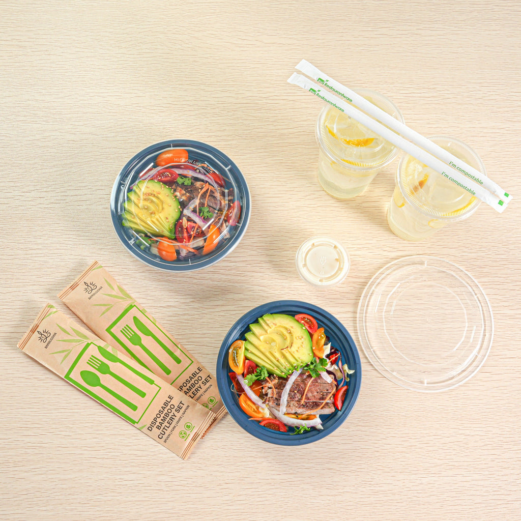 Asporto 16 oz Round Midnight Blue Plastic To Go Box - with Clear Lid, Microwavable - 6 1/4" x 6 1/4" x 1 3/4" - 100 count box