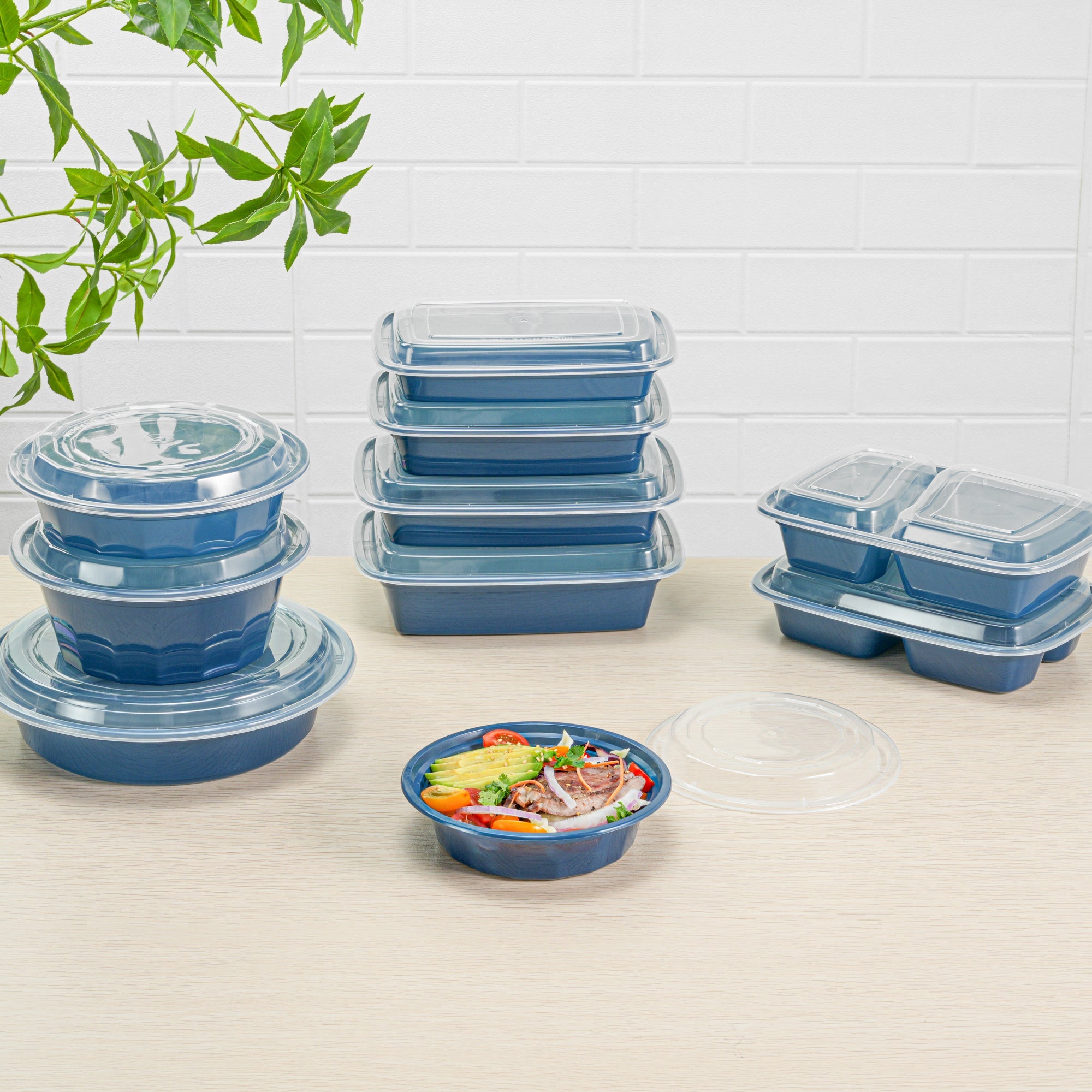 Asporto 16 oz Round Midnight Blue Plastic To Go Box - with Clear Lid, Microwavable - 6 1/4" x 6 1/4" x 1 3/4" - 100 count box