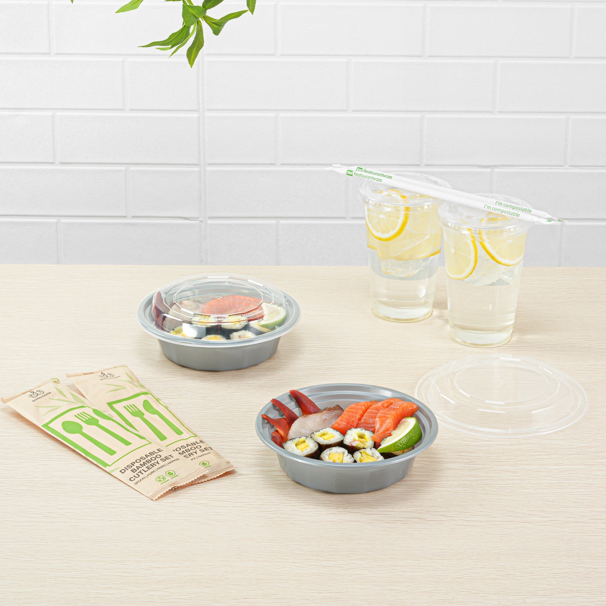 Asporto 16 oz Round Silver Plastic To Go Box - with Clear Lid, Microwavable - 6 1/4" x 6 1/4" x 1 3/4" - 100 count box