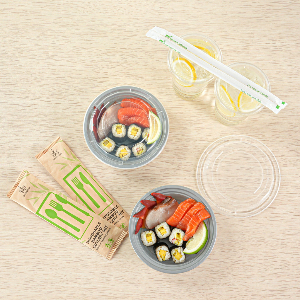 Asporto 16 oz Round Silver Plastic To Go Box - with Clear Lid, Microwavable - 6 1/4" x 6 1/4" x 1 3/4" - 100 count box