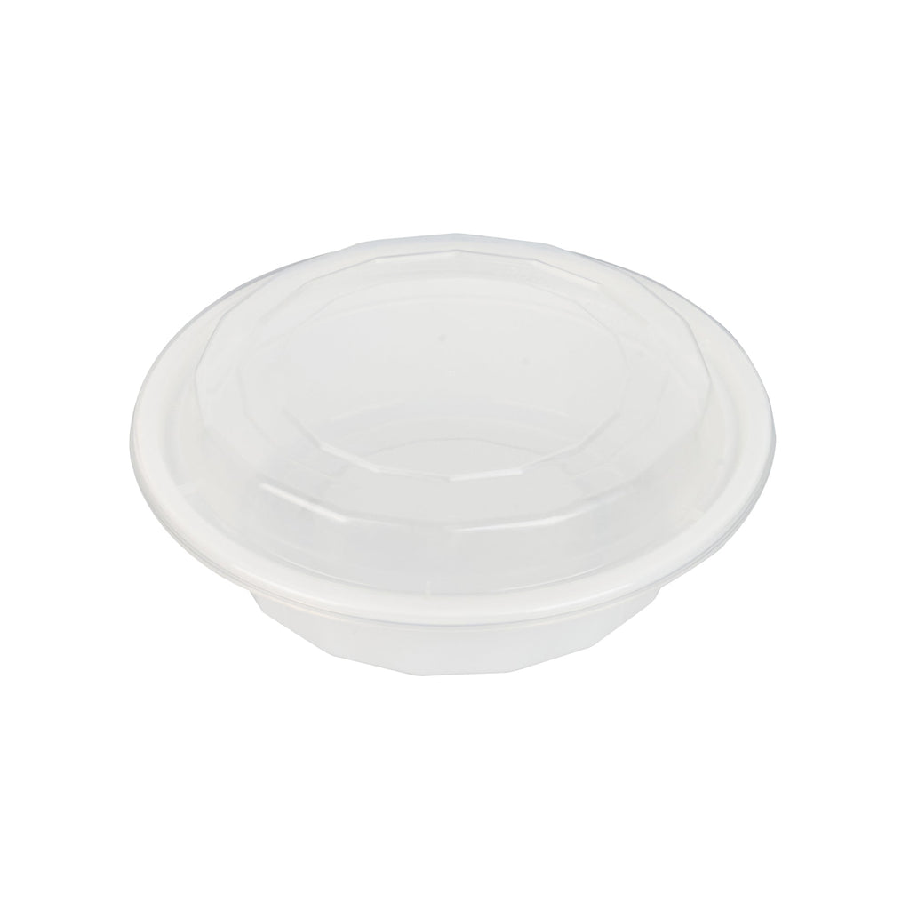 Asporto 16 oz Round White Plastic To Go Box - with Clear Lid, Microwavable - 6 1/4" x 6 1/4" x 1 3/4" - 50 count box