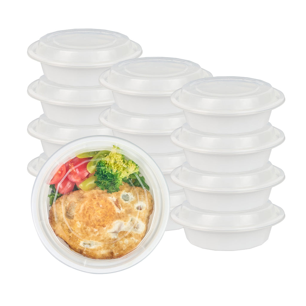 Asporto 16 oz Round White Plastic To Go Box - with Clear Lid, Microwavable - 6 1/4" x 6 1/4" x 1 3/4" - 50 count box