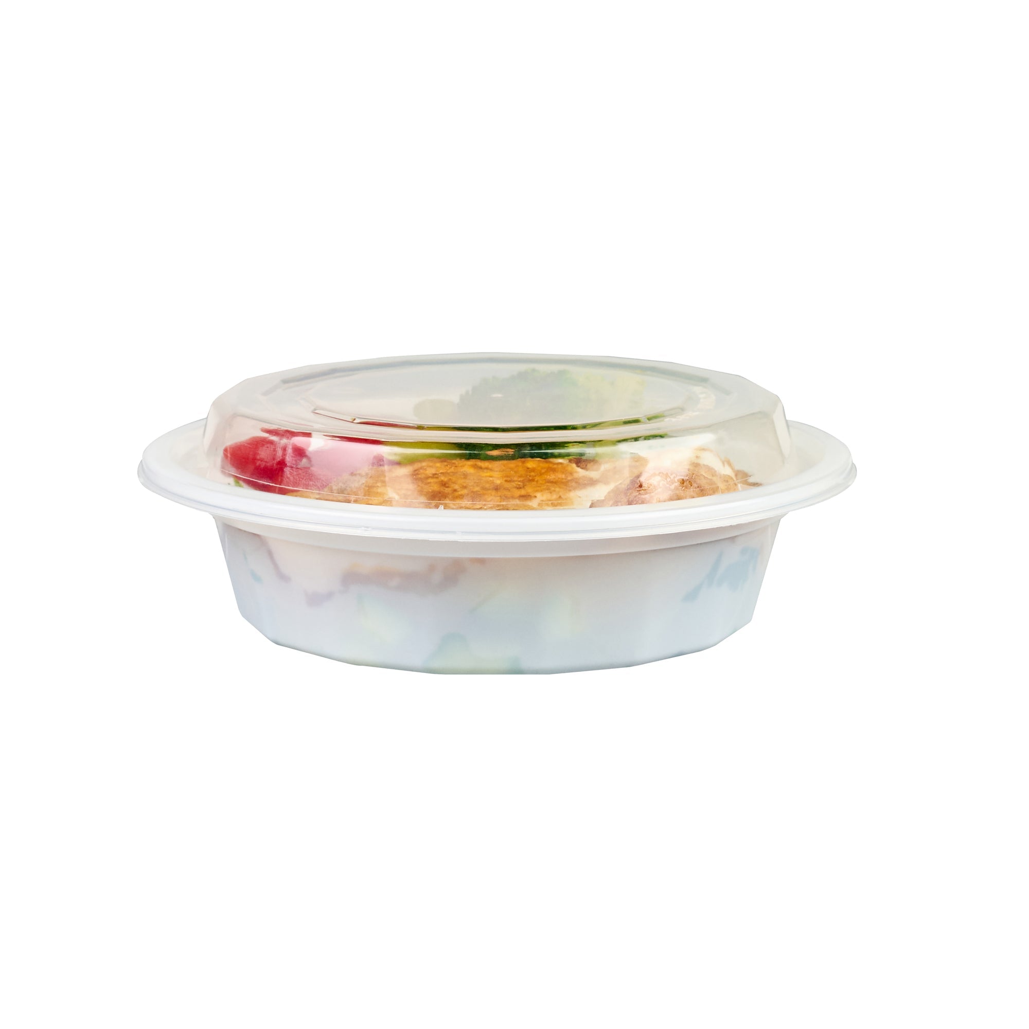 Asporto 16 oz Round White Plastic To Go Box - with Clear Lid, Microwavable - 6 1/4" x 6 1/4" x 1 3/4" - 50 count box