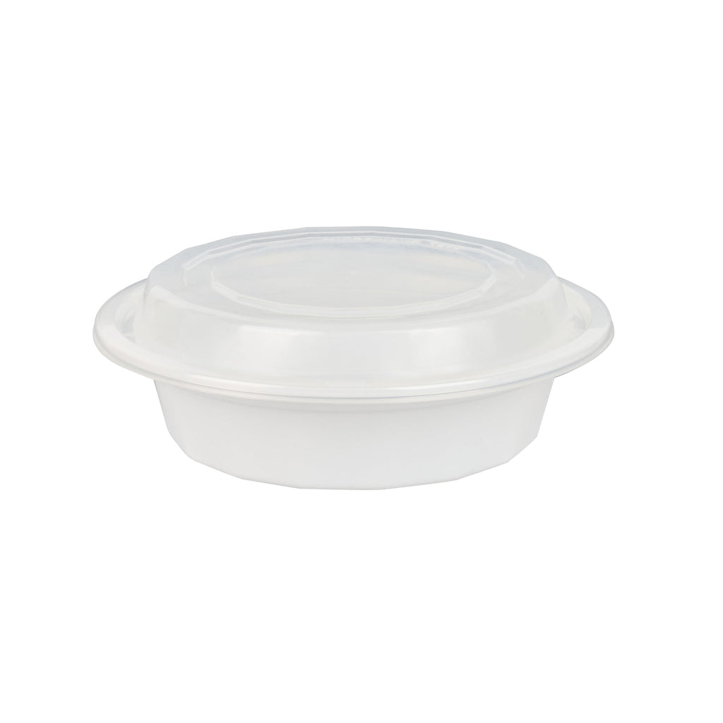 Asporto 16 oz Round White Plastic To Go Box - with Clear Lid, Microwavable - 6 1/4" x 6 1/4" x 1 3/4" - 50 count box