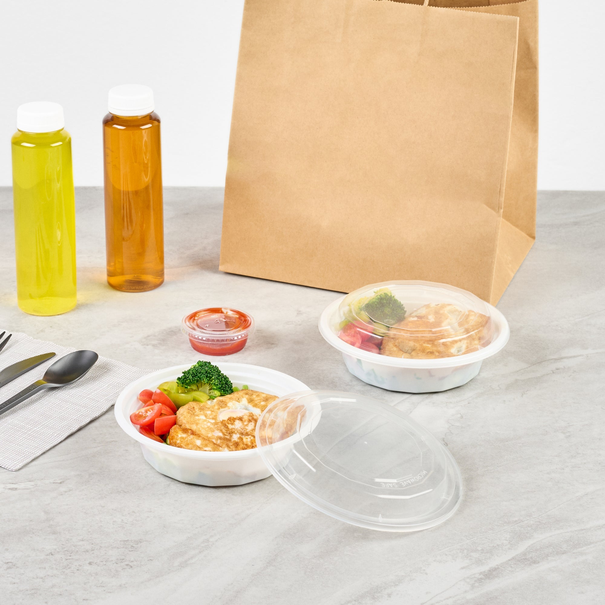 Asporto 16 oz Round White Plastic To Go Box - with Clear Lid, Microwavable - 6 1/4" x 6 1/4" x 1 3/4" - 50 count box