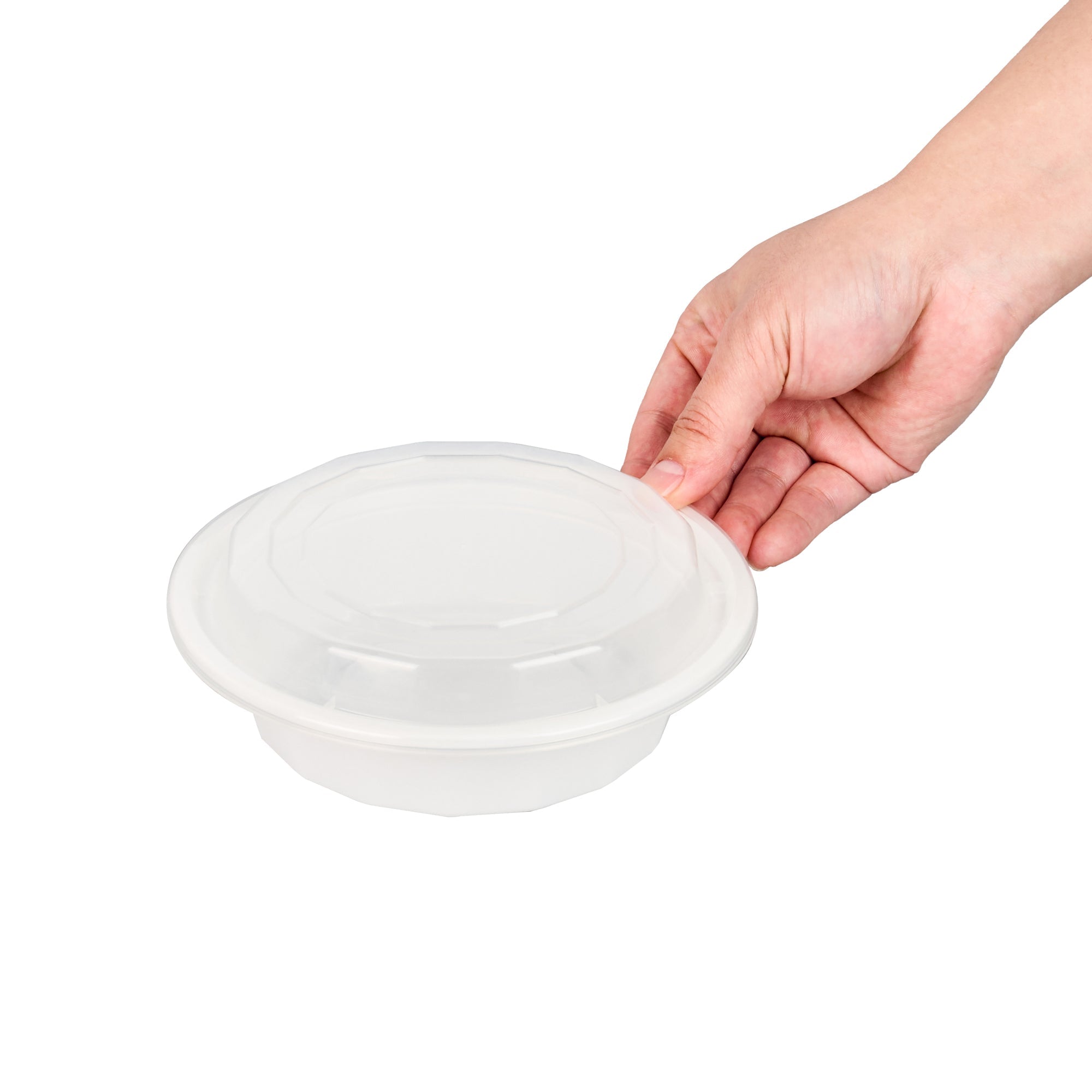 Asporto 16 oz Round White Plastic To Go Box - with Clear Lid, Microwavable - 6 1/4" x 6 1/4" x 1 3/4" - 100 count box