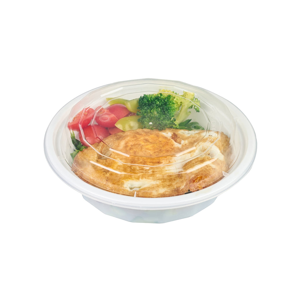 Asporto 16 oz Round White Plastic To Go Box - with Clear Lid, Microwavable - 6 1/4" x 6 1/4" x 1 3/4" - 100 count box
