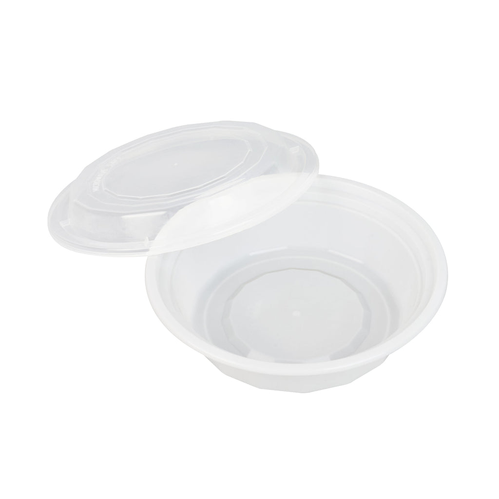 Asporto 16 oz Round White Plastic To Go Box - with Clear Lid, Microwavable - 6 1/4" x 6 1/4" x 1 3/4" - 100 count box