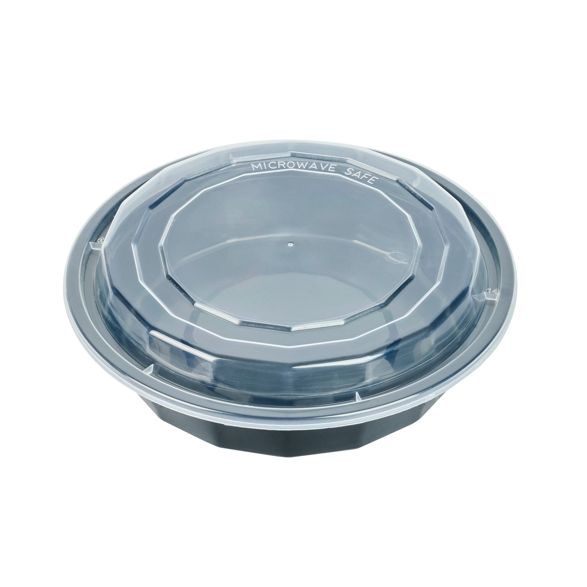 Asporto 24 oz Round Black Plastic To Go Box - with Clear Lid, Microwavable - 7 1/4" x 7 1/4" x 1 1/2" - 50 count box