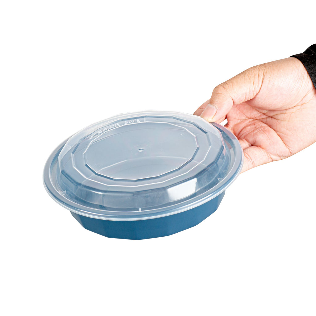Asporto 24 oz Round Midnight Blue Plastic To Go Box - with Clear Lid, Microwavable - 7 1/4" x 7 1/4" x 1 1/2" - 100 count box