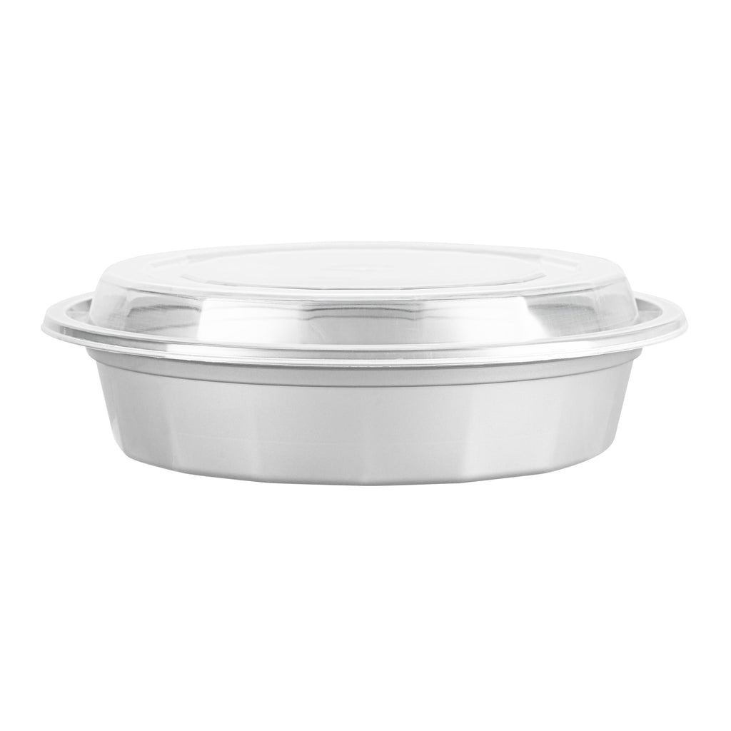 Asporto 24 oz Round Silver Plastic To Go Box - with Clear Lid, Microwavable - 7 1/4" x 7 1/4" x 1 1/2" - 100 count box