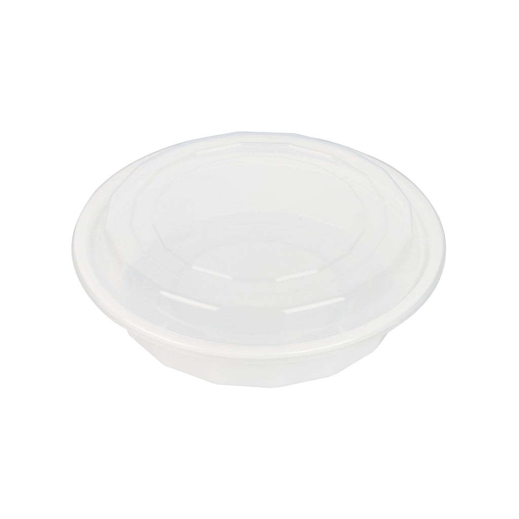 Asporto 24 oz Round White Plastic To Go Box - with Clear Lid, Microwavable - 7 1/4" x 7 1/4" x 1 1/2" - 100 count box