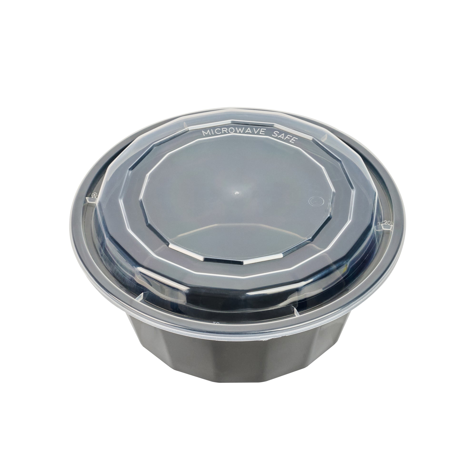Asporto 32 oz Round Black Plastic To Go Box - with Clear Lid, Microwavable - 7 1/4" x 7 1/4" x 3" - 100 count box