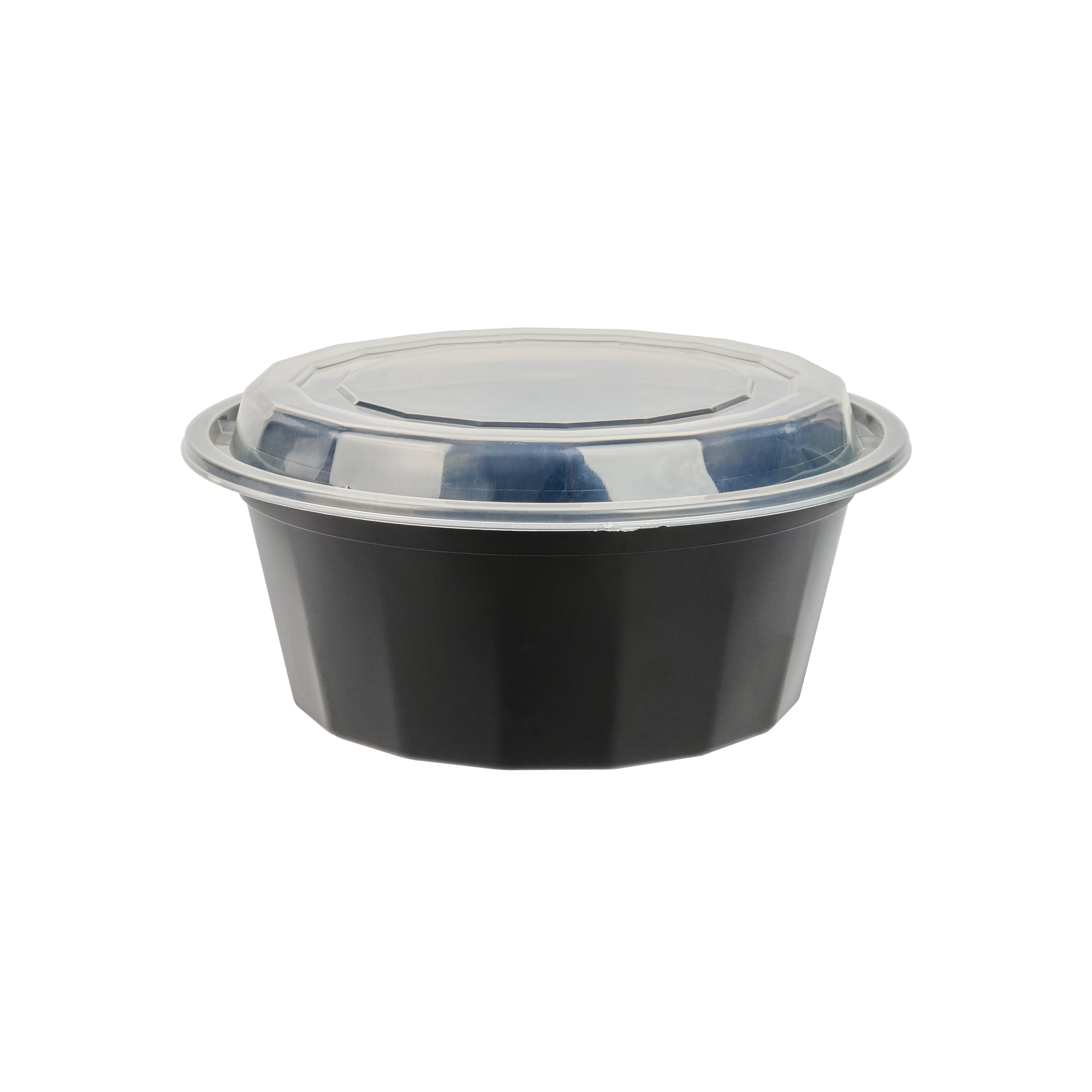 Asporto 32 oz Round Black Plastic To Go Box - with Clear Lid, Microwavable - 7 1/4" x 7 1/4" x 3" - 50 count box