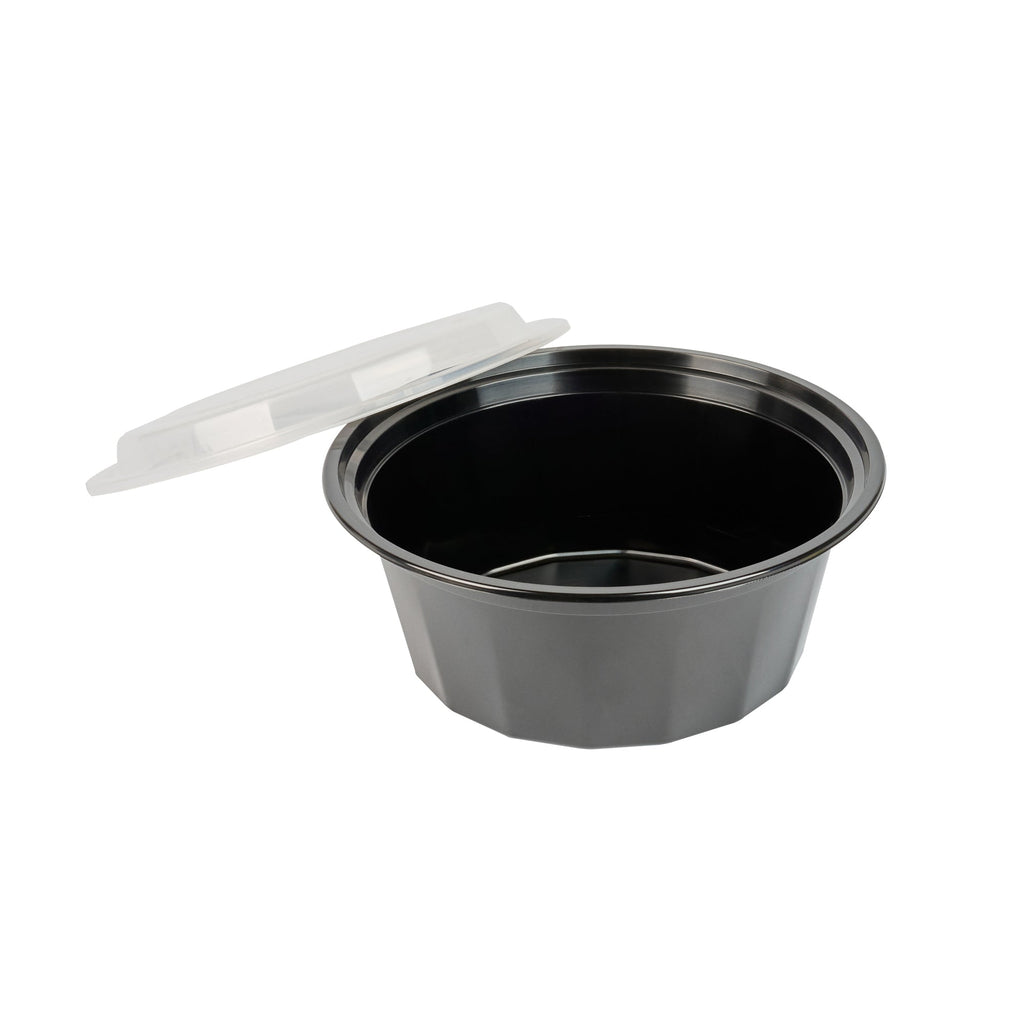 Asporto 32 oz Round Black Plastic To Go Box - with Clear Lid, Microwavable - 7 1/4" x 7 1/4" x 3" - 50 count box