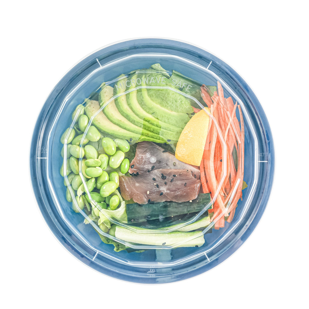 Asporto 32 oz Round Midnight Blue Plastic To Go Box - with Clear Lid, Microwavable - 7 1/4" x 7 1/4" x 3" - 100 count box