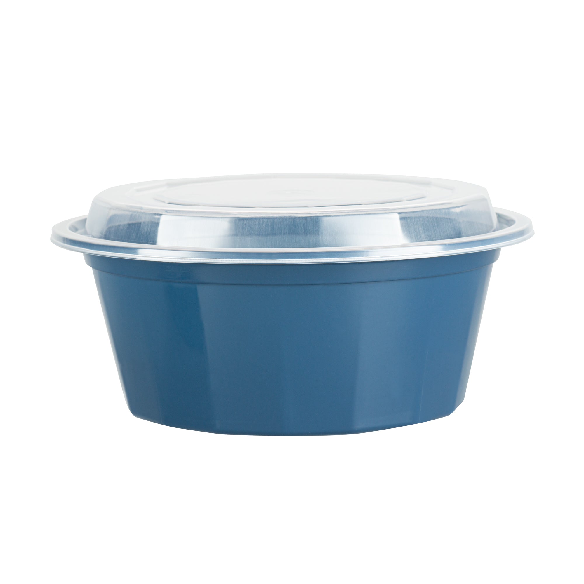 Asporto 32 oz Round Midnight Blue Plastic To Go Box - with Clear Lid, Microwavable - 7 1/4" x 7 1/4" x 3" - 100 count box
