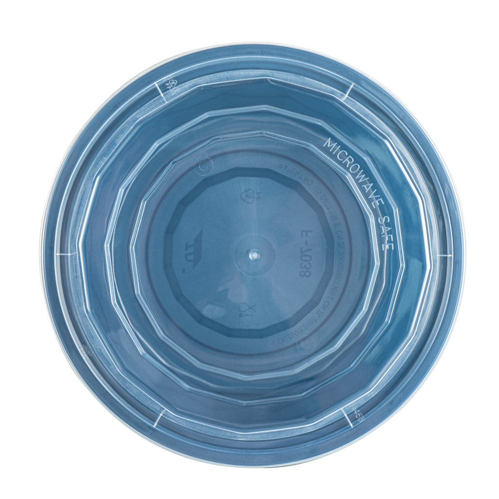 Asporto 32 oz Round Midnight Blue Plastic To Go Box - with Clear Lid, Microwavable - 7 1/4" x 7 1/4" x 3" - 100 count box
