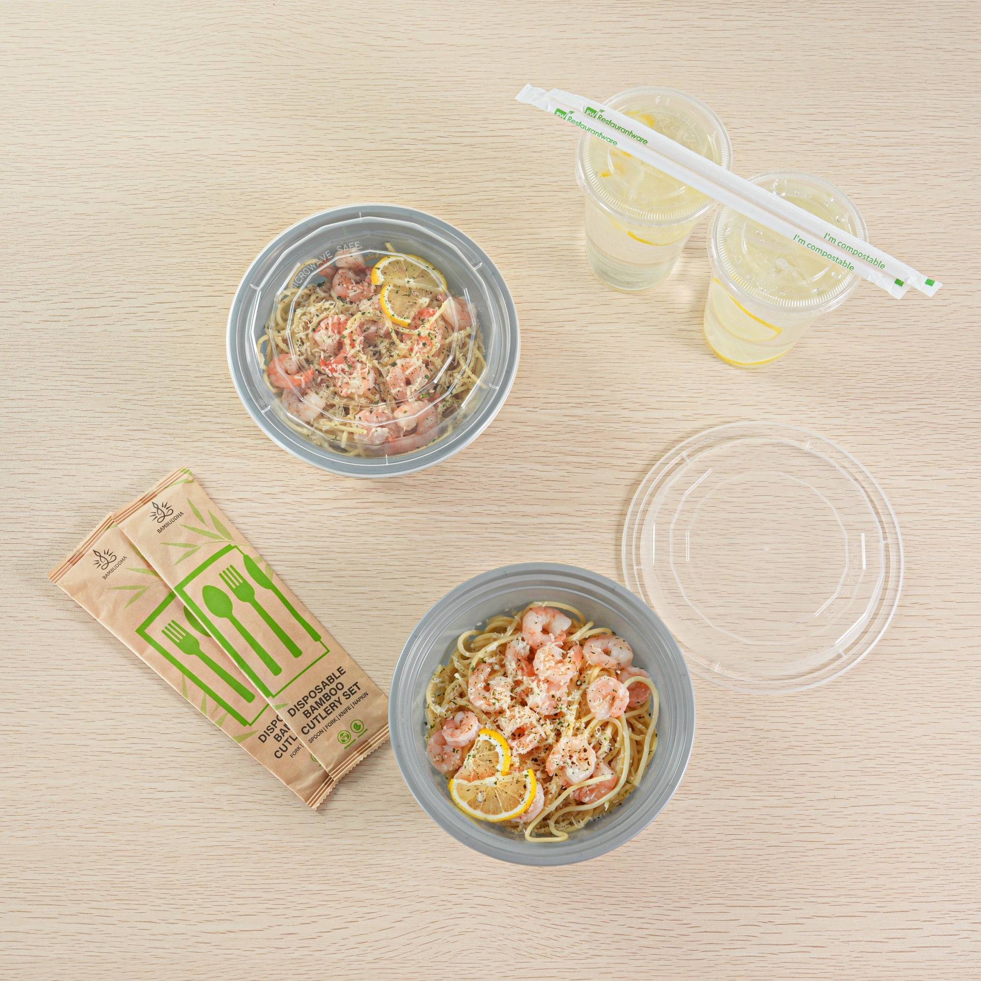 Asporto 32 oz Round Silver Plastic To Go Box - with Clear Lid, Microwavable - 7 1/4" x 7 1/4" x 3" - 100 count box