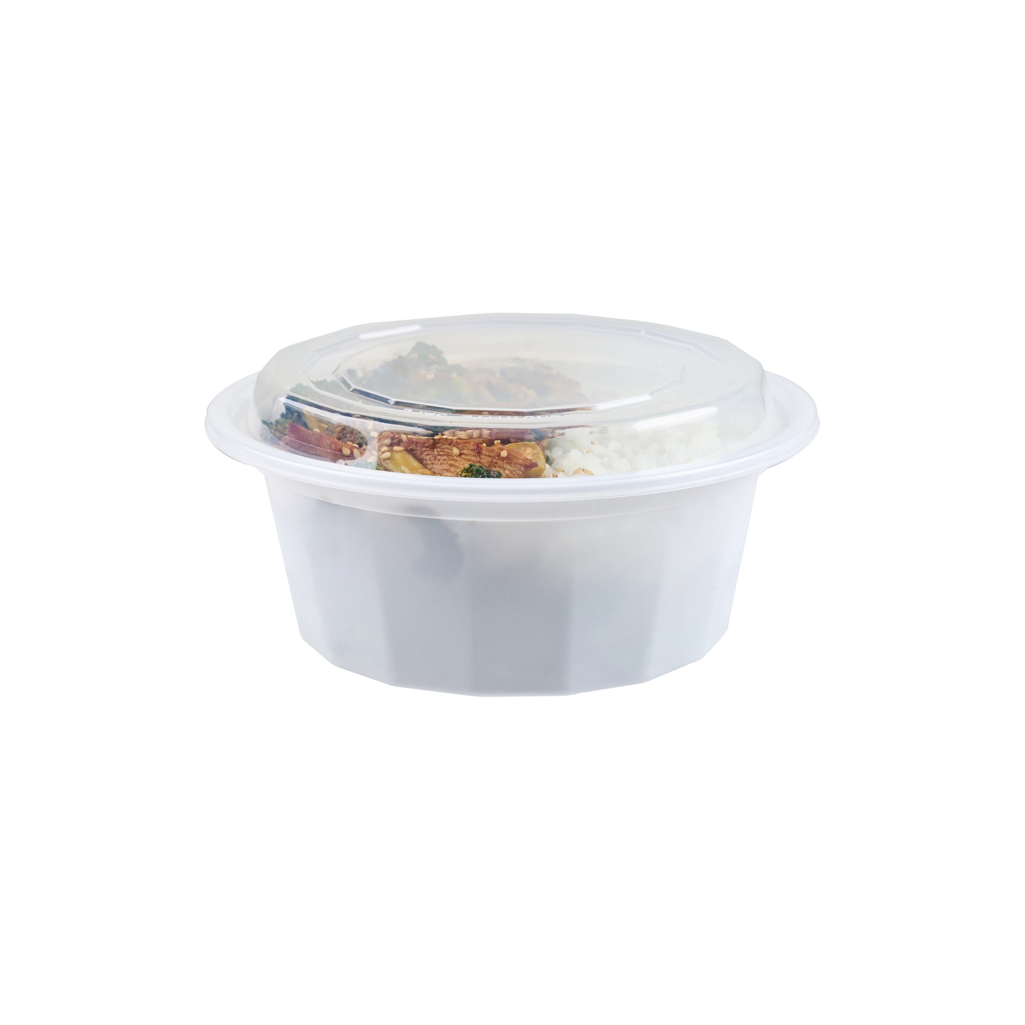 Asporto 32 oz Round White Plastic To Go Box - with Clear Lid, Microwavable - 7 1/4" x 7 1/4" x 3" - 50 count box