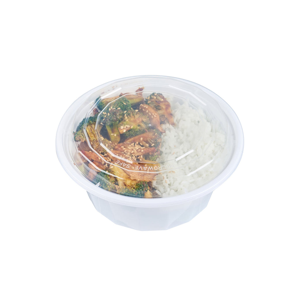 Asporto 32 oz Round White Plastic To Go Box - with Clear Lid, Microwavable - 7 1/4" x 7 1/4" x 3" - 50 count box