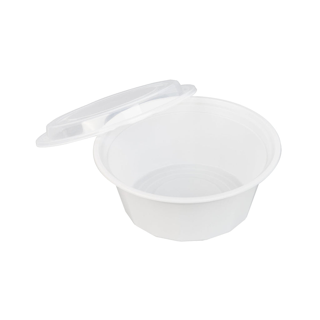 Asporto 32 oz Round White Plastic To Go Box - with Clear Lid, Microwavable - 7 1/4" x 7 1/4" x 3" - 50 count box