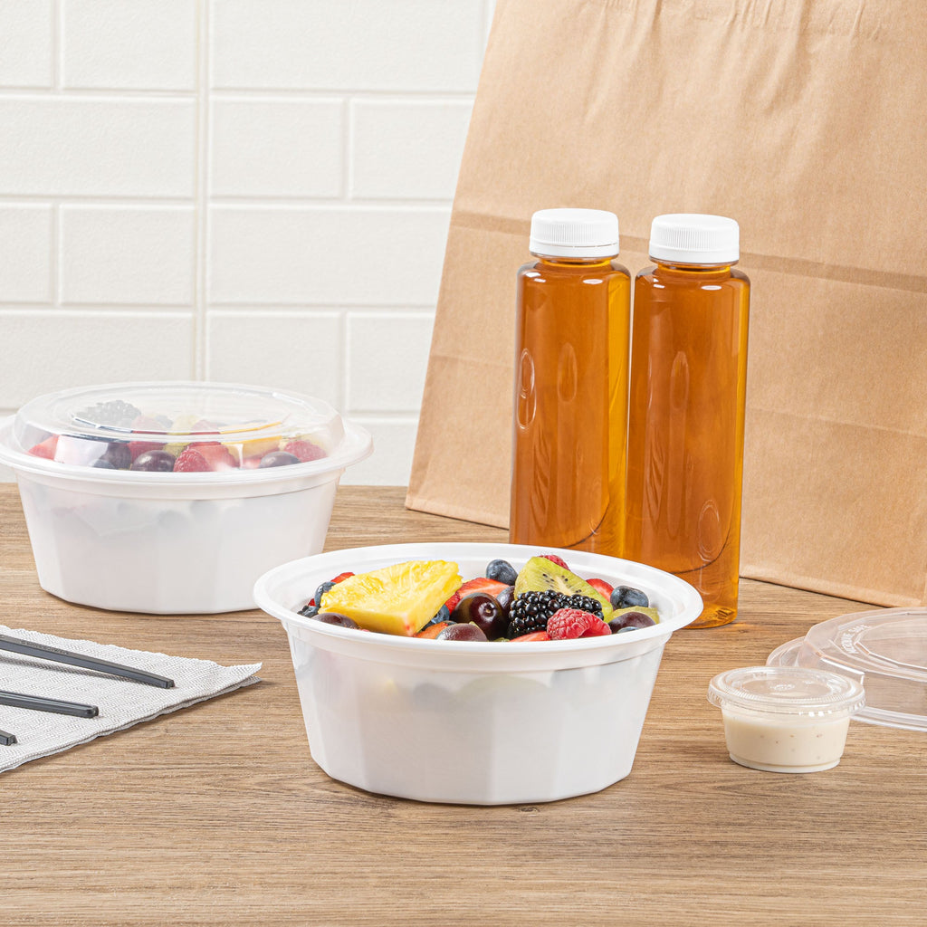 Asporto 32 oz Round White Plastic To Go Box - with Clear Lid, Microwavable - 7 1/4" x 7 1/4" x 3" - 100 count box