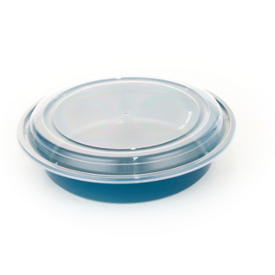 Asporto 48 oz Round Midnight Blue Plastic To Go Box - with Clear Lid, Microwavable - 9" x 9" x 1 3/4" - 100 count box