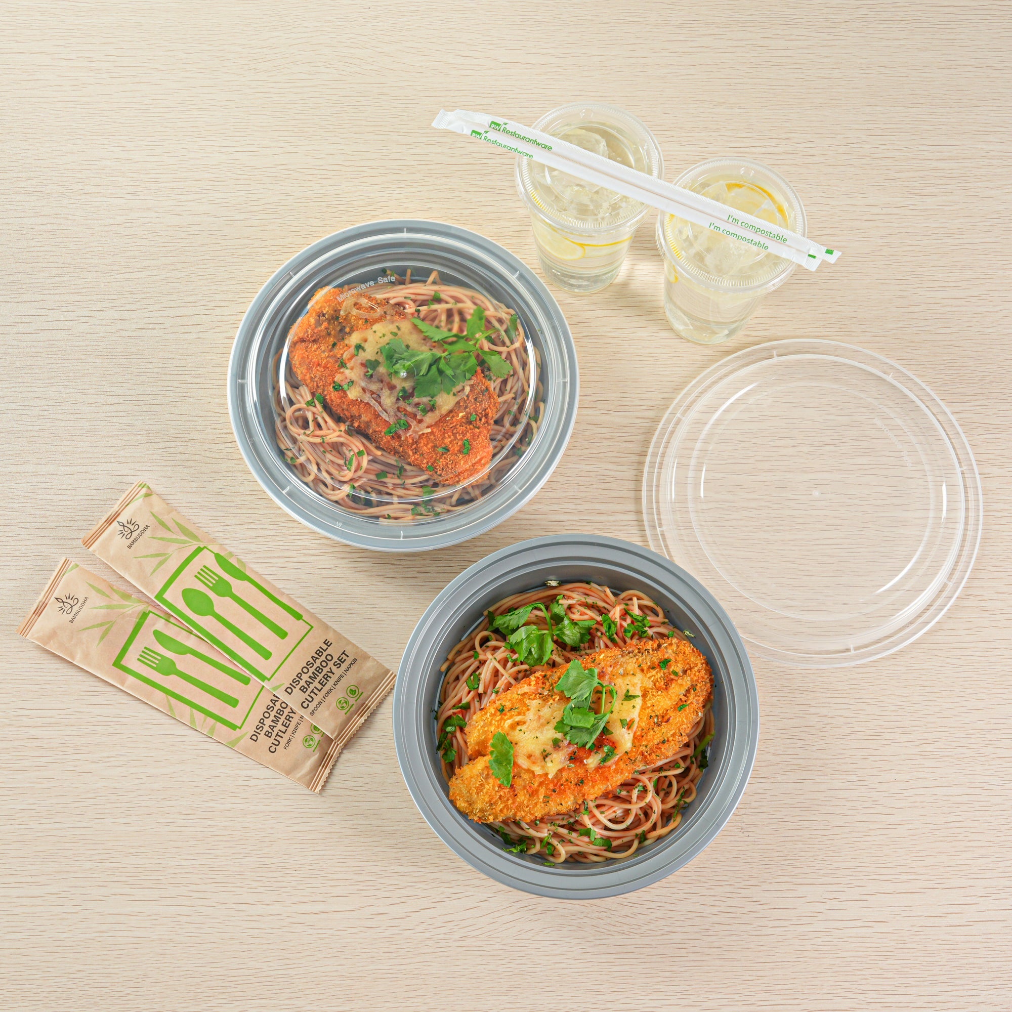 Asporto 48 oz Round Silver Plastic To Go Box - with Clear Lid, Microwavable - 9" x 9" x 1 3/4" - 100 count box