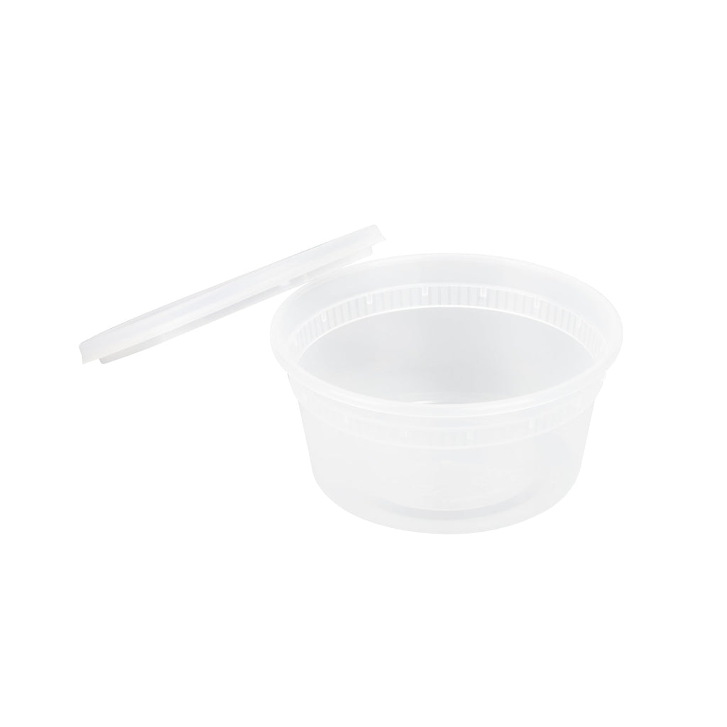 Asporto 12 oz Round Clear Plastic Soup Container - with Lid, Microwavable - 4 1/2" x 4 1/2" x 2 1/2" - 25 count box