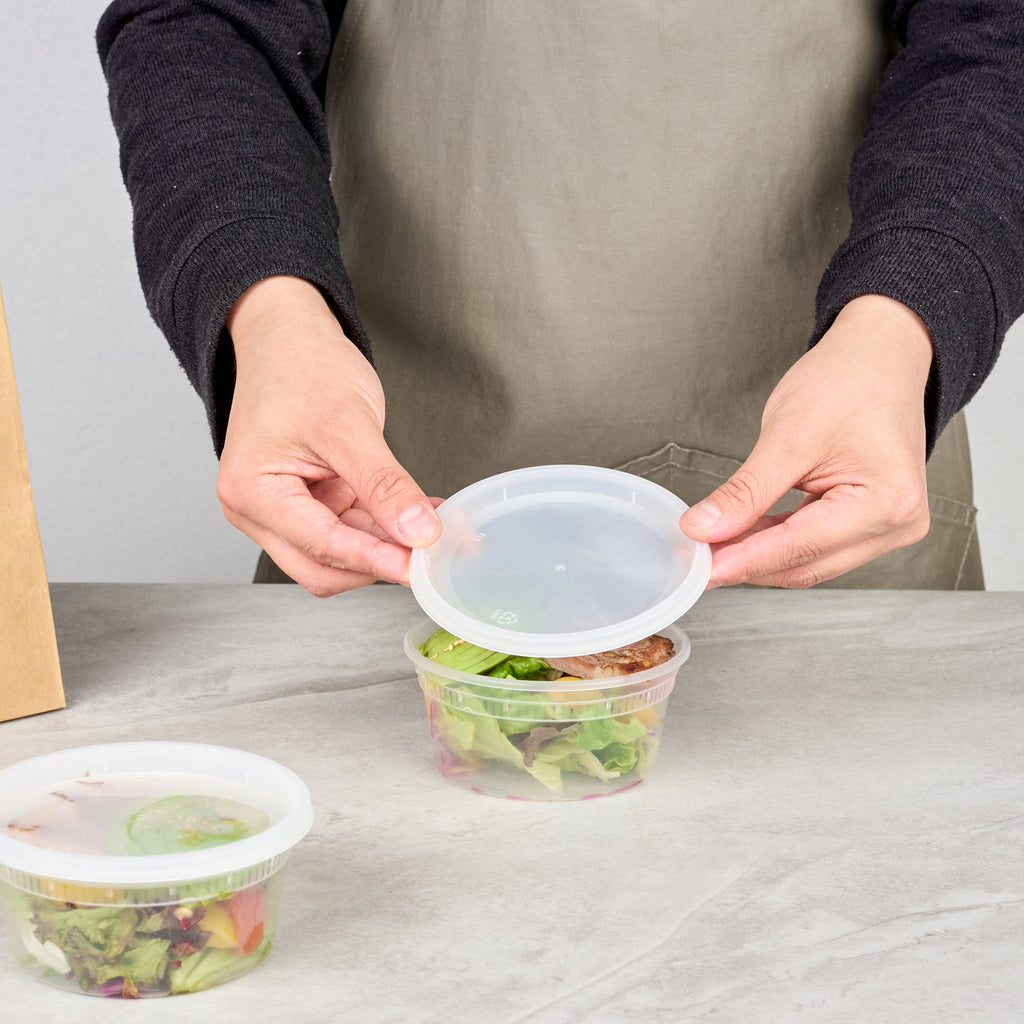 Asporto 12 oz Round Clear Plastic Soup Container - with Lid, Microwavable - 4 1/2" x 4 1/2" x 2 1/2" - 100 count box