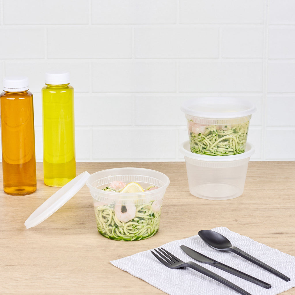 Asporto 16 oz Round Clear Plastic Soup Container - with Lid, Microwavable - 4 1/2" x 4 1/2" x 3" - 25 count box